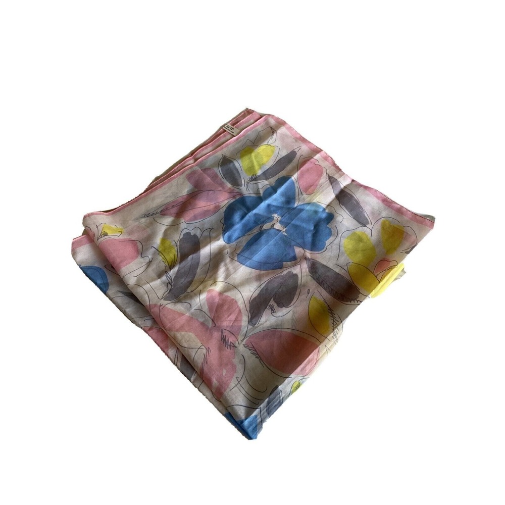 Blue‎ Pink Yellow Graphic Floral 100% Polyester Italy Vintage 1960's
